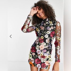 Amy Lynn ASOS backless mini dress 3D flower embroidery NWT
